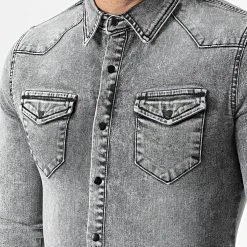 Promo 🎉 Chemise Jean Manches Longues 867 Gris Denim de LBO 👍 -France LBO Soldes Boutique lbo 277467 FAB SHALBO 867 20220304T082752 02