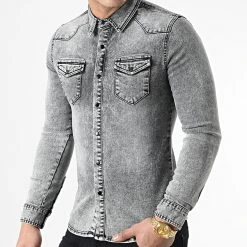 Promo 🎉 Chemise Jean Manches Longues 867 Gris Denim de LBO 👍 -France LBO Soldes Boutique lbo 277467 FAB SHALBO 867 20220304T082754 03