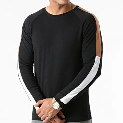 Budget 🛒 Tee 😍 Shirt Manches Longues Oversize Tricolore 1817 Noir Camel Blanc de LBO ✨