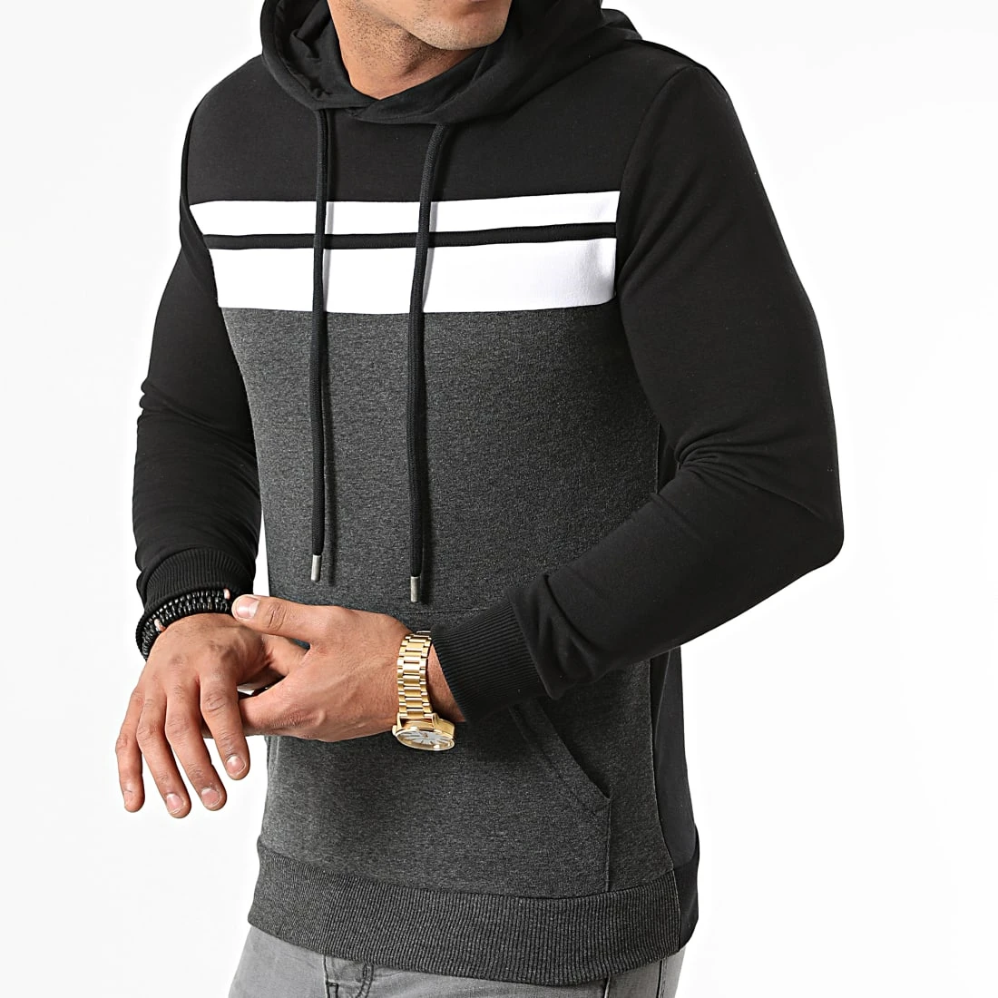 De gros ⭐ Sweat Capuche Slim Fit Tricolore 1962 Gris Anthracite Noir de LBO ❤️ 3 De gros ⭐ Sweat Capuche Slim Fit Tricolore 1962 Gris Anthracite Noir de LBO ❤️