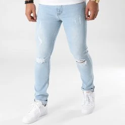 Tout neuf ❤️ Jean Slim Fit Avec Déchirures 1987 Denim Bleu Clair de LBO ✔️