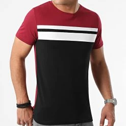 Budget ✨ Tee ✨ Shirt Tricolore Avec Bandes 1965 Noir Bordeaux Blanc de LBO ⭐
