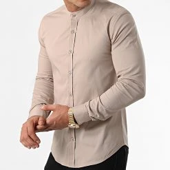 Le moins cher ✨ Chemise Manches Longues Col Mao Slim Fit 1996 Beige de LBO 😀 -France LBO Soldes Boutique lbo 283218 FAB SHALBO 1996 20211015T160113 03