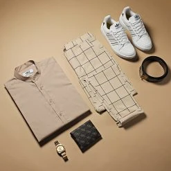 Le moins cher ✨ Chemise Manches Longues Col Mao Slim Fit 1996 Beige de LBO 😀 -France LBO Soldes Boutique lbo 283218 FAB SHALBO 1996 20211110T084035 05