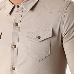 Meilleure vente 😀 Chemise Jean Manches Longues Slim Fit 2086 Beige de LBO ❤️ -France LBO Soldes Boutique lbo 285224 FAB SHALBO 2086 20220225T153347 02
