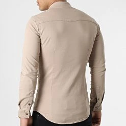 Meilleure vente 😀 Chemise Jean Manches Longues Slim Fit 2086 Beige de LBO ❤️ -France LBO Soldes Boutique lbo 285224 FAB SHALBO 2086 20220225T153350 04