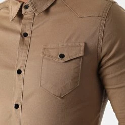 Acheter 🎉 Chemise Jean Manches Longues Slim Fit 2087 Camel de LBO 🎉 -France LBO Soldes Boutique lbo 285225 FAB SHALBO 2087 20220225T153417 02