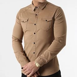 Acheter 🎉 Chemise Jean Manches Longues Slim Fit 2087 Camel de LBO 🎉 -France LBO Soldes Boutique lbo 285225 FAB SHALBO 2087 20220225T153419 03