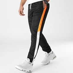 Meilleure affaire 🔥 Pantalon Jogging Tricolore A Bandes 0026 Noir Orange de LBO 😀