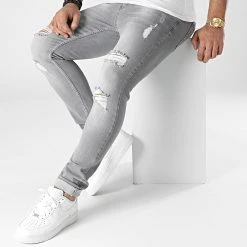 Acheter 😍 Jean Slim Fit Avec Déchirures 2101 Denim Gris Clair de LBO 🔥 -France LBO Soldes Boutique lbo 291565 FAB SHALBO 2101 20211229T140049 04
