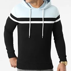 De gros ⌛ Sweat Capuche Tricolore 2211 Bleu Ciel Blanc Noir de LBO 😍