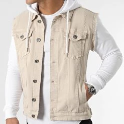Bon marché ❤️ Veste Jean A Capuche 2055 Blanc Denim Beige de LBO ⭐ -France LBO Soldes Boutique lbo 292347 FAB SHALBO 2055 20220121T150828 03