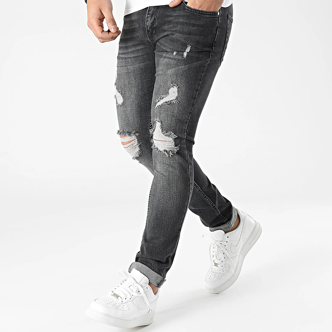 Meilleure vente 🎉 Jean Slim Fit Avec Déchirures 2078 Gris Denim Foncé de LBO 🌟 5 Meilleure vente 🎉 Jean Slim Fit Avec Déchirures 2078 Gris Denim Foncé de LBO 🌟 – Image 3