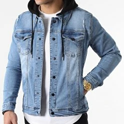 Offres ❤️ Veste Jean A Capuche 2129 Bleu Denim Noir de LBO 🌟