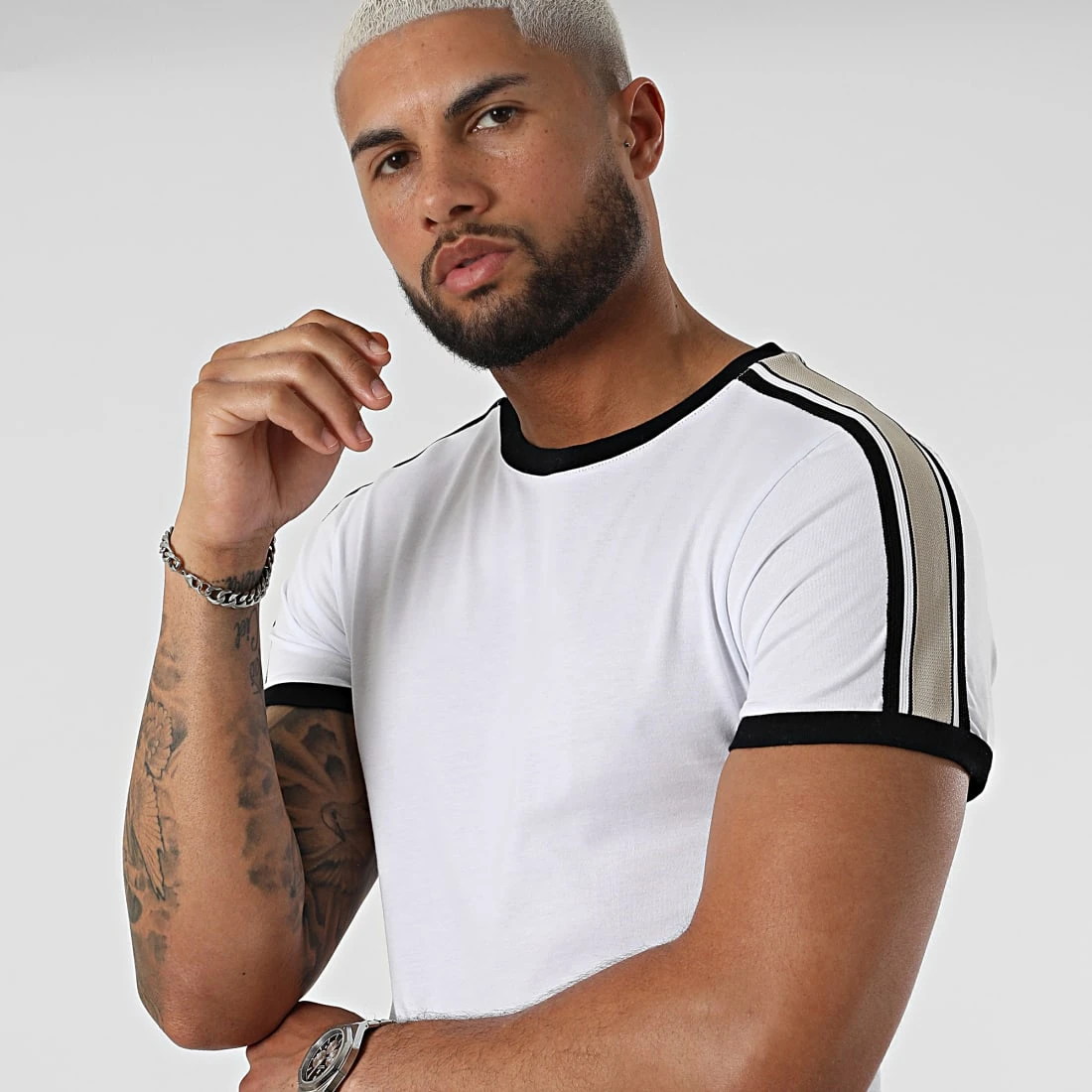 Grosses soldes ⭐ Tee Shirt Ringer Avec Bandes Beige 2145 Blanc de LBO 🎉 4 Grosses soldes ⭐ Tee Shirt Ringer Avec Bandes Beige 2145 Blanc de LBO 🎉 – Image 2