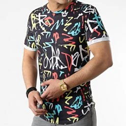 Grosses soldes 🤩 Tee Shirt Oversize Imprimé Avec Revers 2170 Graffiti Noir de LBO ✔️