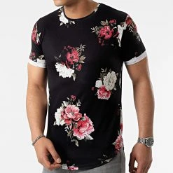 Meilleur prix 🎁 Tee Shirt Oversize Imprimé Avec Revers 2212 Floral Noir de LBO 🌟