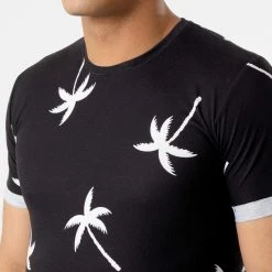 Tout neuf 🛒 Tee Shirt Oversize Imprimé Avec Revers 2219 Palmiers Noir de LBO ⌛ -France LBO Soldes Boutique lbo 300185 FAB SHALBO 2219 20220415T152859 02