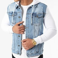 De gros ⌛ Veste Jean A Capuche 2258 Bleu Denim Blanc de LBO ✔️ -France LBO Soldes Boutique lbo 301203 FAB SHALBO 2258 20220411T154636 03