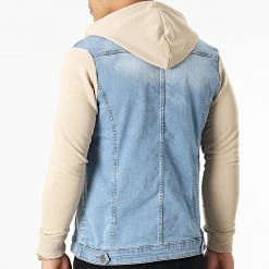 Meilleure affaire ❤️ Veste Jean A Capuche 2259 Bleu Denim Beige de LBO 🌟 -France LBO Soldes Boutique lbo 301206 FAB SHALBO 2259 20220411T154610 04
