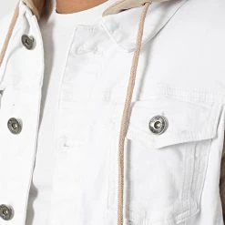 Meilleur prix 😍 Veste Jean A Capuche 2260 Beige Denim Blanc de LBO 😀 -France LBO Soldes Boutique lbo 301210 FAB SHALBO 2260 20220411T154516 02