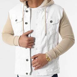 Meilleur prix 😍 Veste Jean A Capuche 2260 Beige Denim Blanc de LBO 😀 -France LBO Soldes Boutique lbo 301210 FAB SHALBO 2260 20220411T154517 03