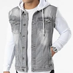 De gros 👏 Veste Jean A Capuche 2261 Gris Denim Blanc de LBO 🎁 -France LBO Soldes Boutique lbo 301212 FAB SHALBO 2261 20220322T085751 01