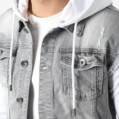 De gros 👏 Veste Jean A Capuche 2261 Gris Denim Blanc de LBO 🎁 -France LBO Soldes Boutique lbo 301212 FAB SHALBO 2261 20220322T085752 02