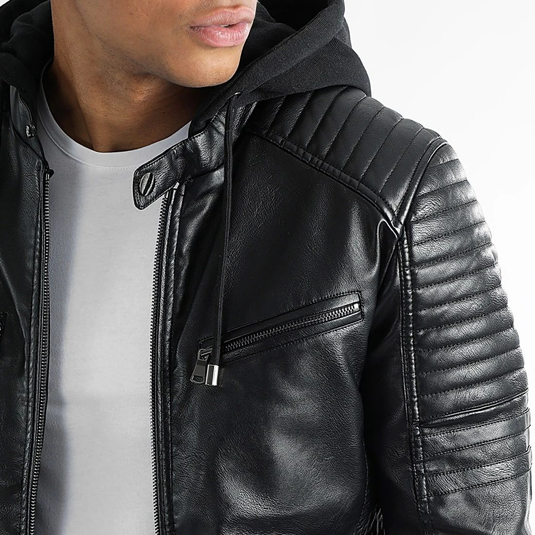 Sortie 👍 Veste Biker Capuche 0036 Noir de LBO 👍 4 Sortie 👍 Veste Biker Capuche 0036 Noir de LBO 👍 – Image 2