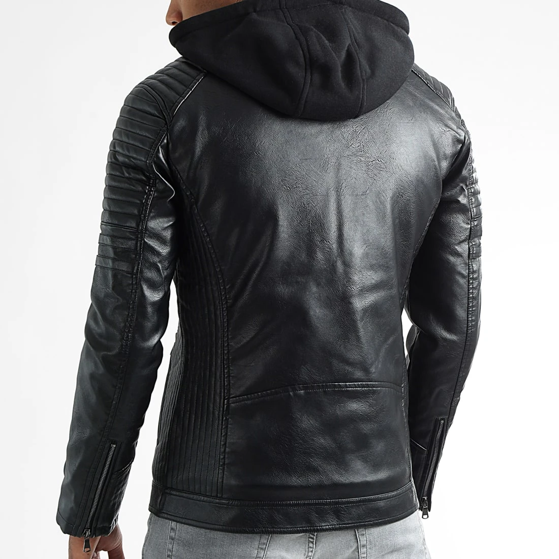 Sortie 👍 Veste Biker Capuche 0036 Noir de LBO 👍 6 Sortie 👍 Veste Biker Capuche 0036 Noir de LBO 👍 – Image 4