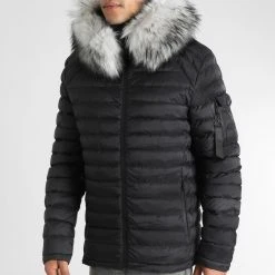 Sortie 🔔 Doudoune Capuche Ultralight Avec Fourrure Grise 0051 Noir de LBO 🎉 -France LBO Soldes Boutique lbo 306316 FAB LBO 1070510 0051 20221102T140739 03