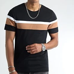 Vente flash â Tee Shirt Tricolore 2331 Noir Blanc Camel de LBO đ