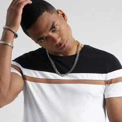 Remise ⭐ Tee 🛒 Shirt Tricolore Noir Camel 2383 Blanc de LBO 🔥 -France LBO Soldes Boutique lbo 307042 FAB SHALBO 2383 20220708T074926 02