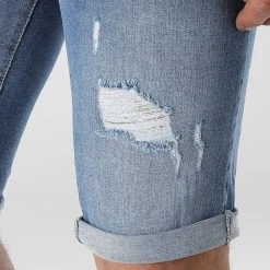 Meilleure vente 🤩 Short Jean Skinny Fit Avec Dechirures 2246 Bleu Medium de LBO 🎉 -France LBO Soldes Boutique lbo 307056 FAB SHALBO 2246 20220421T134820 03