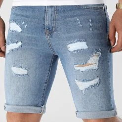 Meilleure affaire 🥰 Short Jean Skinny Fit Avec Dechirures 2251 Bleu Clair Denim de LBO ❤️ -France LBO Soldes Boutique lbo 307061 FAB SHALBO 2251 20220421T135503 01