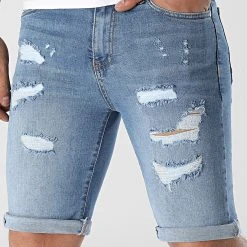 Meilleure affaire 🥰 Short Jean Skinny Fit Avec Dechirures 2251 Bleu Clair Denim de LBO ❤️