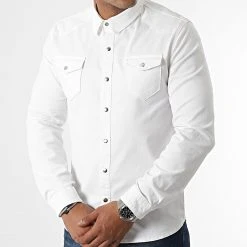 Promo 👏 Chemise Jean Manches Longues 1739 Blanc de LBO ❤️ -France LBO Soldes Boutique lbo 308654 FAB SHALBO 1739 20220616T155832 01