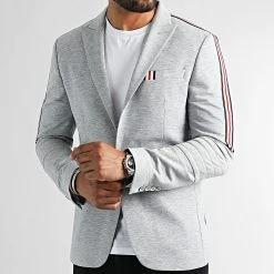 Acheter 💯 Veste Blazer A Bandes 0117 Gris Chiné de LBO 🎉