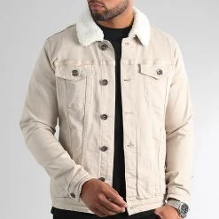 Meilleure affaire 👍 Veste Jean Col Fourrure 1888 Denim Beige de LBO 😍