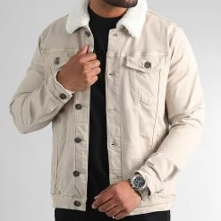 Meilleure affaire 👍 Veste Jean Col Fourrure 1888 Denim Beige de LBO 😍 -France LBO Soldes Boutique lbo 310471 SHALBO 1888 20221116T103047 01