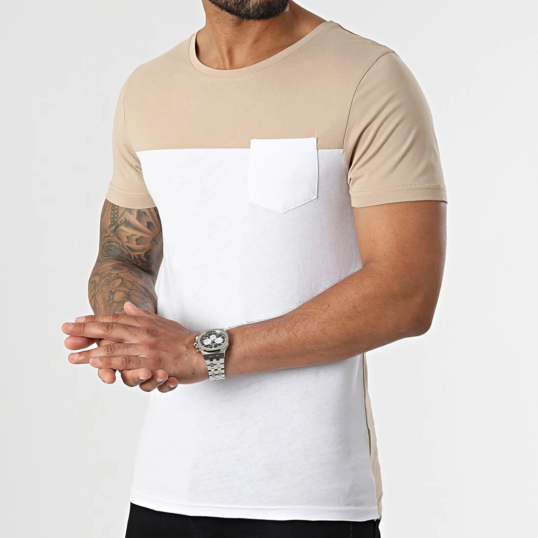 Remise 🤩 Tee Shirt Poche 2405 Blanc Beige de LBO 👍 3 Remise 🤩 Tee Shirt Poche 2405 Blanc Beige de LBO 👍
