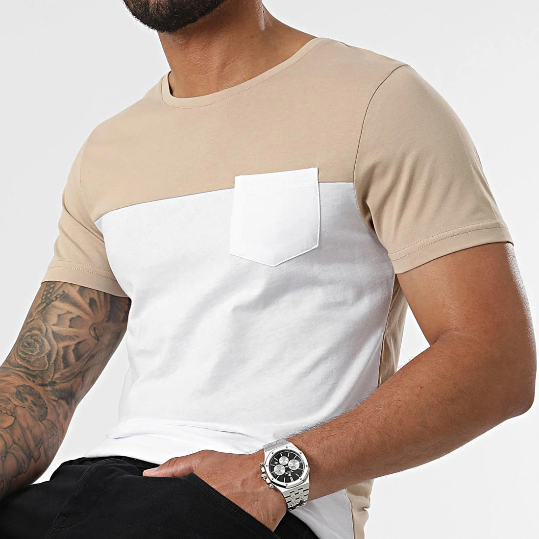Remise 🤩 Tee Shirt Poche 2405 Blanc Beige de LBO 👍 4 Remise 🤩 Tee Shirt Poche 2405 Blanc Beige de LBO 👍 – Image 2