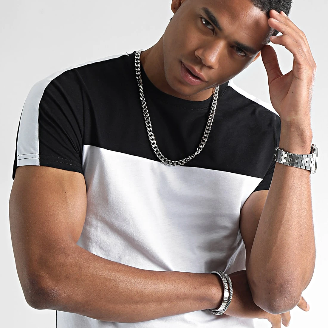 Sortie 💯 Tee Shirt A Bandes Bicolore 2417 Blanc Noir de LBO 👏 4 Sortie 💯 Tee Shirt A Bandes Bicolore 2417 Blanc Noir de LBO 👏 – Image 2