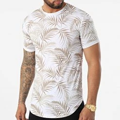 Coupon 🧨 Tee Shirt Oversize Imprimé Avec Revers 2426 Tropical Beige Blanc de LBO ⭐