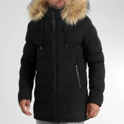 Budget 😀 Doudoune Longue Explorer Avec Fourrure Beige 0036 Noir de LBO 😉