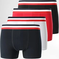 Sortie 🤩 Lot De 4 Boxers 2447 Noir Blanc Rouge Bleu Marine de LBO ❤️