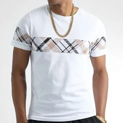Le moins cher ⭐ Tee ⌛ Shirt Bicolore Imprimé Carreaux 2367 Blanc de LBO 🔥