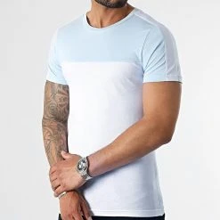 Nouveau ⭐ Tee Shirt Bicolore 2449 Blanc Bleu Ciel de LBO 👏