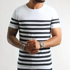 Meilleur prix ⌛ Tee ❤️ Shirt A Rayures 2329 Bleu Marine Blanc de LBO ❤️