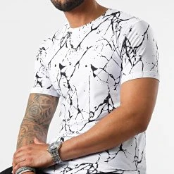 Meilleure vente 🔥 Tee 🔔 Shirt Oversize Imprimé Avec Revers 2341 Marble Blanc de LBO ⌛ -France LBO Soldes Boutique lbo 316356 FAB SHALBO 2341 20220607T154544 02